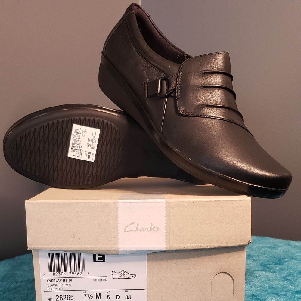 Clarks Shoes Everlay Heidi 7.5 Black Leather
